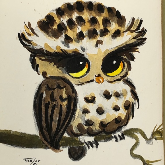 Vintage Owl Watercolor Painting by Lois Mae Thayer - Picture 4 of 11
